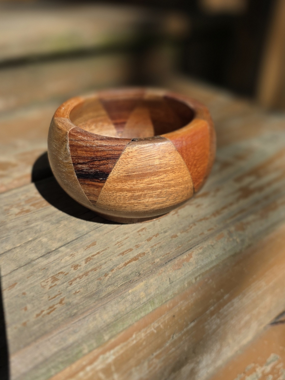 Handmade Multi-Tone Wooden Bowl - Warm Natural Colors